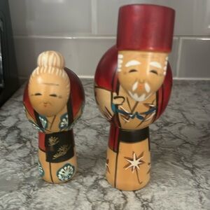 Japanesee Kokeshi wood dolls old couple vintage